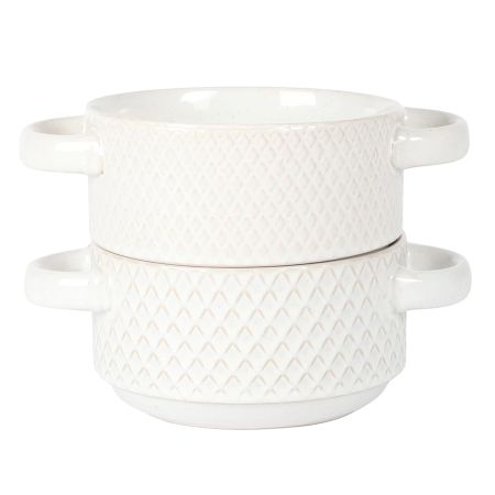 Gibson Elite Earlhart 2 Piece 6 Inch Ribbed Stoneware Soup Bowl Set with Handles in White