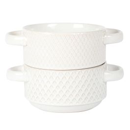 Gibson Elite Earlhart 2 Piece 6 Inch Ribbed Stoneware Soup Bowl Set with Handles in White